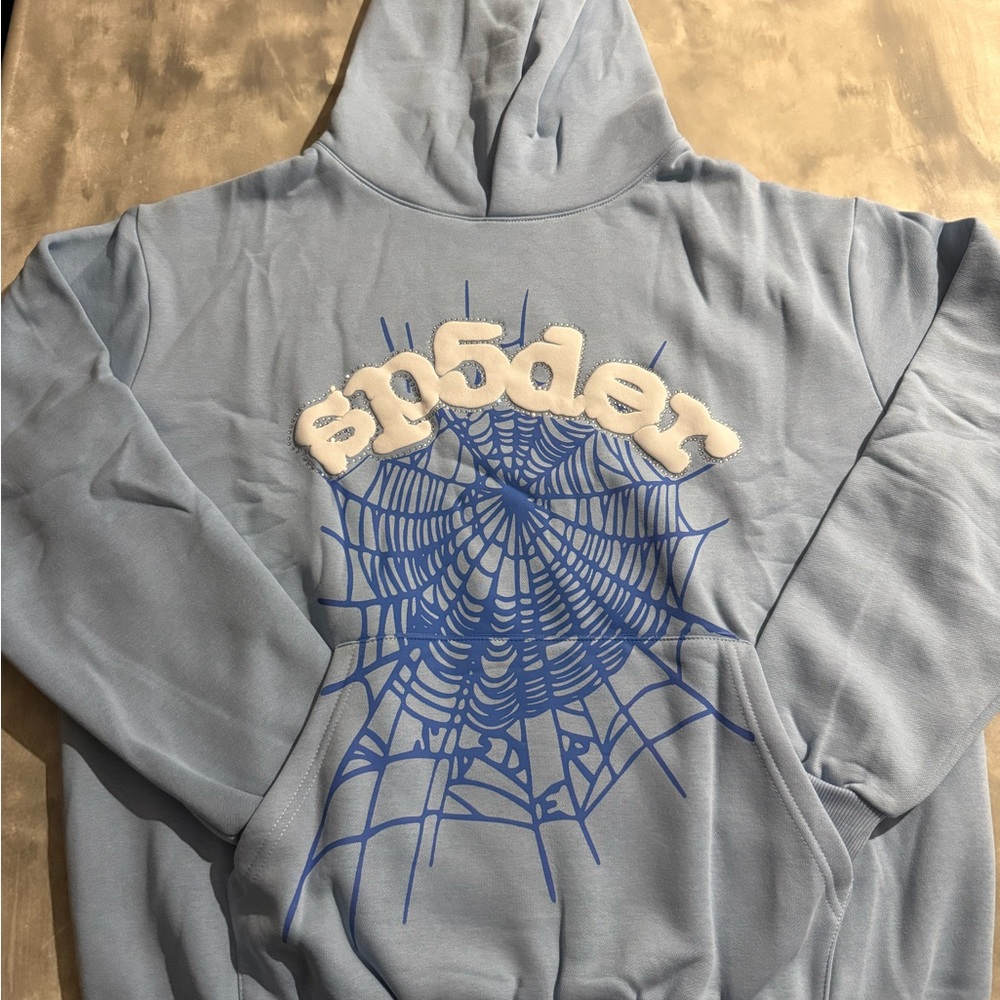 Stylish Blue Hoodie with Spider Web Design